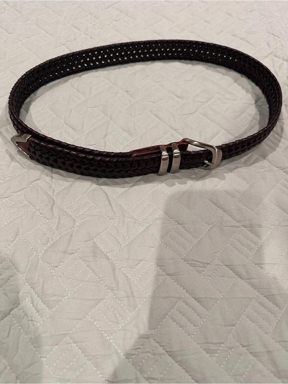 Brown Braided Leather Belt Size 36 Woven Silver Tone Hardware Western Boho